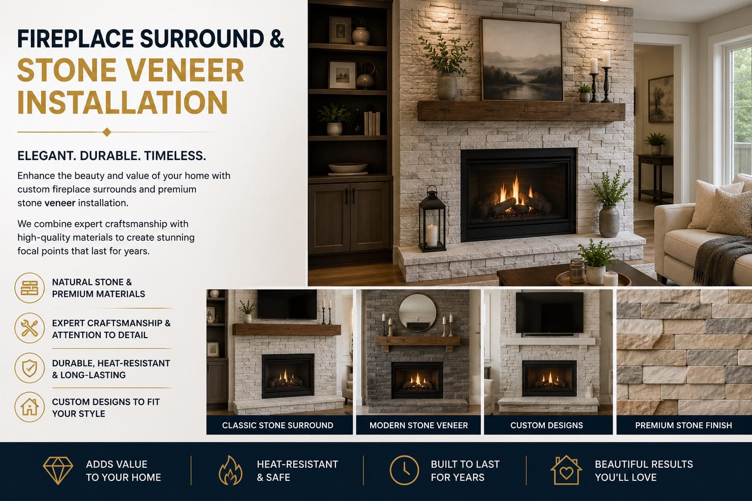 Fireplace Surround & Stone Veneer Installation — EVIM INC