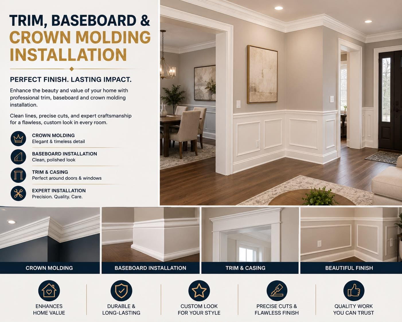 Trim, Baseboard & Crown Molding Installation — EVIM INC